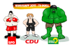 Cartoon: Wahlkampf 2017 (small) by Andreas Vollmar tagged bundestagswahl,wahlkampf,wahlen,tv,duell,merkel,sigmar,gabriel,kanzlerin,angela,hulk,partei,cdu,spd,die,grünen