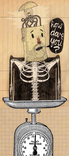 Cartoon: _ (medium) by the_pearpicker tagged scale,bones,skeleton,bulb,collage,ugly