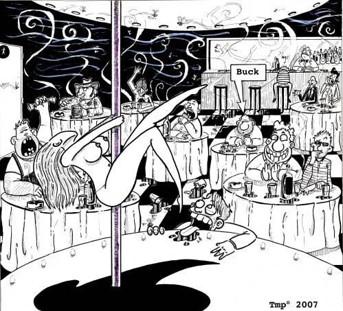 Cartoon: lap dance (medium) by buddybradley tagged lapdance,lap,dance,smoke,drunk,fat,woman,kick,bukowski,buck,caricature,black,and,white,illustration