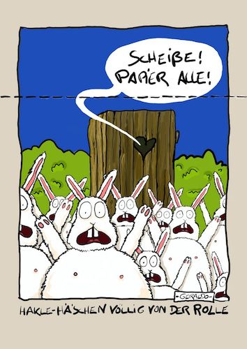 Cartoon: Hakle Häschen (medium) by geralddotcom tagged toilette,klopapier,hasen,schreien,klo,wegrennen,panik