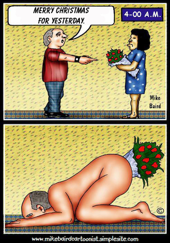 Cartoon: Merry Christmas (medium) by Mike J Baird tagged christmas,unhappy,drunk,late,payback