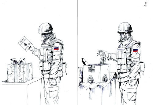 Cartoon: Christmas gift on front line (medium) by paolo lombardi tagged putin,russia,ukraine,war,peace,christmas