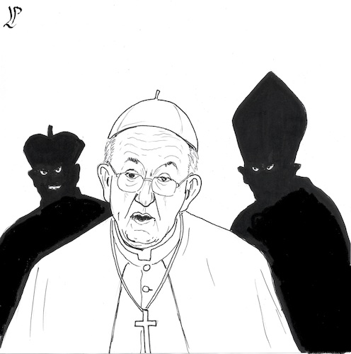Cartoon: Dark attacks on the Pope (medium) by paolo lombardi tagged vatican,church,pope,francis