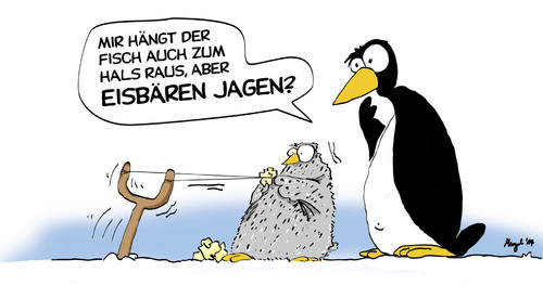 Cartoon: bärenjagen (medium) by Mergel tagged pinguin,eisbären,jagd
