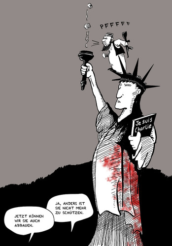 Cartoon: freiheit (medium) by Mergel tagged attentat,paris,frankreich,terror,freiheit,freiheitsstatue,meinungsfreiheit
