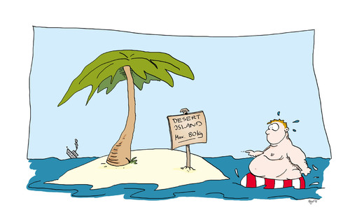 Cartoon: Insel_04 (medium) by Mergel tagged insel,gestrandet,einsam,havarie,übergewicht,rettungsring,palme,ozean