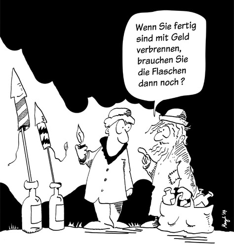 Cartoon: feuerwerk (medium) by Mergel tagged sozial,feuerwerk,armut,flaschensammeln,böller,sylvester