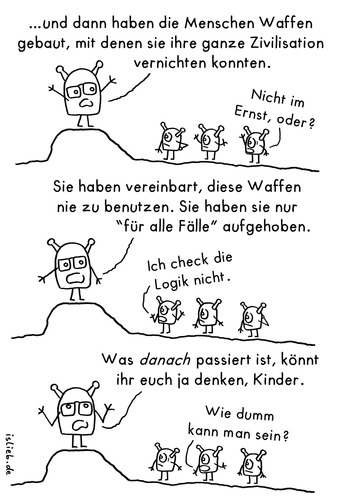 Cartoon: In der Zukunft (medium) by islieb tagged atomwaffen,abrüstung,wettrüten,kernwaffen,atomausstieg,atomkrieg,menschheit,zivilisation,krieg,comic,humor,islieb