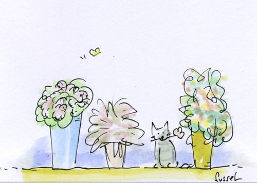 Cartoon: Amore Miaou (medium) by fussel tagged cat,flower,sweet,butterfly