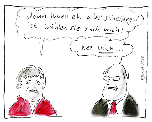 Cartoon: Dieses mal (medium) by fussel tagged merkel,steinbrück,wahl,bundestagswahl,2013,wahlkampf,spitzenkandidaten