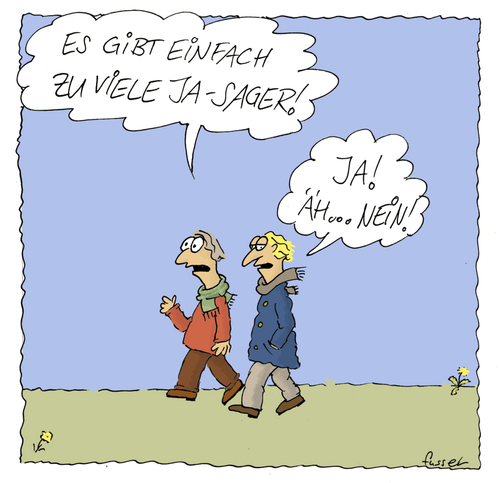 Cartoon: Goethe und Schiller (medium) by fussel tagged cartoons,fussel,spazierengehen,jasager,neinsagen,sagen,nein,ja