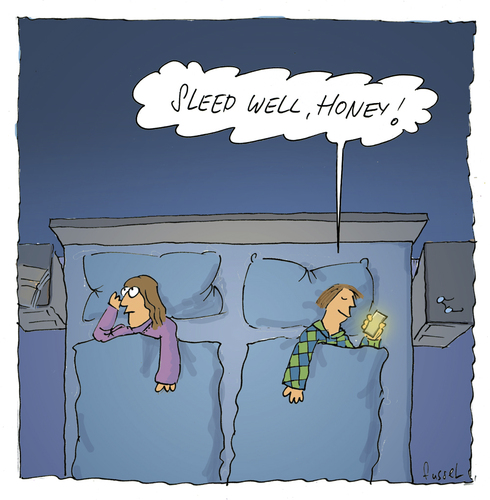 Cartoon: Sleep well (medium) by fussel tagged sleep,well,honey,communication,smart,phone,marriage,good,night