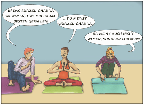 Cartoon: Bürzel-Yoga (medium) by SoRei tagged anleitung,asanas,asana,getue,fühlen,wissenschaft,achtsamkeit,furzen,atmen,spüren,schneidersitz,wurzelchakra,bürzel,chakra,yogamatte,yogaraum,yoga,yoga,yogaraum,yogamatte,chakra,bürzel,wurzelchakra,schneidersitz,spüren,atmen,furzen,achtsamkeit,wissenschaft,fühlen,getue,asana,asanas,anleitung