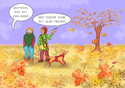 Cartoon: Doppelgänger (medium) by SoRei tagged laub,herbst,spaziergang,interpretation,wahrnehmung,golden,retriever,erkennen,tier,baum,pflanze,botanik,ähnlichkeit,laub,herbst,spaziergang,interpretation,wahrnehmung,golden,retriever,erkennen,tier,baum,pflanze,botanik,ähnlichkeit