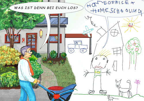 Cartoon: Homeoffice bzw. Homeschooling (medium) by SoRei tagged corona,covid19,ausgangsbeschränkung,homeoffice,homeschooling,kurzarbeit,wirtschaft,unterricht,eltern,heimunterricht,hausunterricht,probleme,pandemie,schüler,schulkinder,kindergartenkinder,beschäftigen,kinderbetreuung,lernen,lernalltag,üben,arbeit,lehrer,lehrkraft,arbeiten,beruf,berufstätigkeit,bildung,karriere,haushalt,schulschließung,hausaufgaben,klassenzimmer,wohnzimmer,lernraum,lernziele,lernstand,vorschule,kindergarten,grundschule,mittelschule,realschule,fachoberschule,gymnasium,pause,familienarbeit,stundenplan,kitas,förderung,arbeitslast,profession,erfolg,noten,corona,covid19,ausgangsbeschränkung,homeoffice,homeschooling,kurzarbeit,wirtschaft,unterricht,eltern,heimunterricht,hausunterricht,probleme,pandemie,schüler,schulkinder,kindergartenkinder,beschäftigen,kinderbetreuung,lernen,lernalltag,üben,arbeit,lehrer,lehrkraft,arbeiten,beruf,berufstätigkeit,bildung,karriere,haushalt,schulschließung,hausaufgaben,klassenzimmer,wohnzimmer,lernraum,lernziele,lernstand,vorschule,kindergarten,grundschule,mittelschule,realschule,fachoberschule,gymnasium,pause,familienarbeit,stundenplan,kitas,förderung,arbeitslast,profession,erfolg,noten