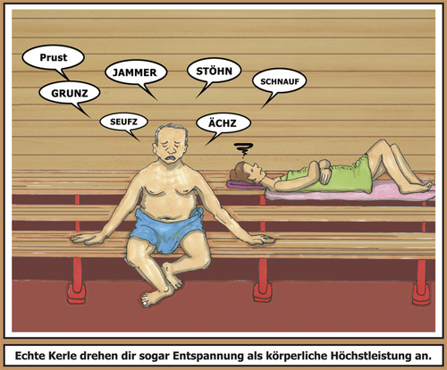 Cartoon: Noise of Silence (medium) by SoRei tagged unruhe,gemeinschaftssauna,sauna,lautstärker,schweigen,stille,mann,frau,ruhestörung
