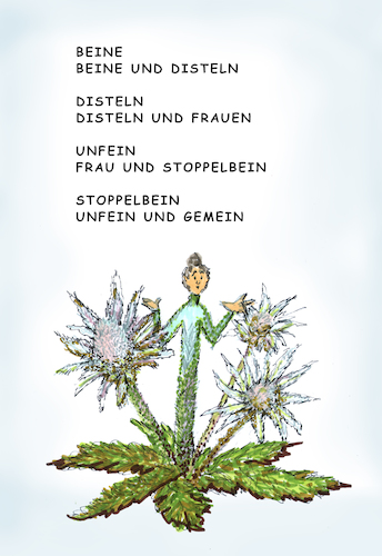 Cartoon: Von Blumen und Frauen (medium) by SoRei tagged gedicht,eugen,gomringer,nora,patriarchal,lyrik,poetik,avenidas,flores,fassade,uni,berlin,hochschule,blume,frau,allee,sexismus,alice,salomon,politisch,korrekt,sexualisierung,dichter,kunst,geschlechterrolle,literatur,hellersdorf,senat,poesie,distel,wandgedicht,gedicht,eugen,gomringer,nora,eugenie,asra,patriarchal,lyrik,poetik,avenidas,flores,hausfassade,fassade,berlin,hochschule,alleen,blumen,frauen,bewunderer,sexismus,sexistisch,uni,universität,alice,salomon,politisch,korrekt,sexuelle,belästigung,objektivierung,der,frau,sexualisierung,dichter,dichterin,dichtung,kunst,freiheit,diskriminierung,wohlwollen,geschlechterreollen,rollen,rollenzuweisung,literatur,literaturwissenschaft,unkleichheit,politik,debatte,kompliment,studierende,kontext,kunstwerk,werk,hellersdorf,kunsttradition,tradition,muse,musen,akademischer,senat,deutsche,gegenwartskultur,poesie,zeitgeschichte,zeitgeschehen,distel,disteln,beine,frauenbeine,stoppelbeine,unfein,gemein,dornen,stoppel