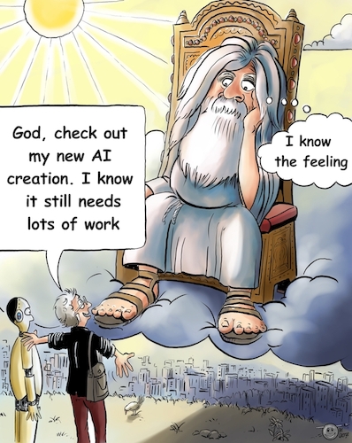 Cartoon: AI Creator (medium) by George tagged ai,creator,god
