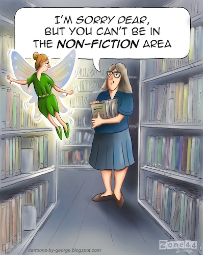 Cartoon: Fairy Tales (medium) by George tagged fairy,library,books,fiction,nonfiction,fairy,library,books,fiction,nonfiction
