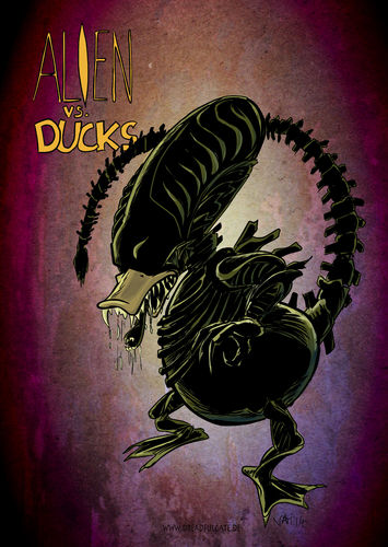 Cartoon: Alien vs. Ducks (medium) by Jaehling tagged aliens,disney,parodie,mashup,xenomorph