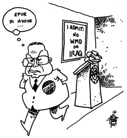 Cartoon: epur si muove (medium) by toonman tagged collin,powell,wmd,iraq
