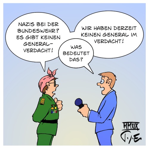 Cartoon: Bundeswehr Generalverdacht (medium) by Timo Essner tagged akk,annegret,kramp,karrenbauer,verteidigungsministerin,bundeswehr,rechte,netzwerke,strukturen,rechtsradikale,soldaten,nazis,deutschland,generalverdacht,general,verdacht,cartoon,timo,essner,akk,annegret,kramp,karrenbauer,verteidigungsministerin,bundeswehr,rechte,netzwerke,strukturen,rechtsradikale,soldaten,nazis,deutschland,generalverdacht,general,verdacht,cartoon,timo,essner