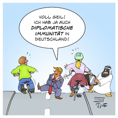 Cartoon: Diplomatische Immunität (medium) by Timo Essner tagged diplomatische,immunität,berlin,deutschland,saudi,arabien,fahrradfahrer,straftaten,diplomaten,kriminalität,cartoon,timo,essner,diplomatische,immunität,berlin,deutschland,saudi,arabien,fahrradfahrer,straftaten,diplomaten,kriminalität,cartoon,timo,essner