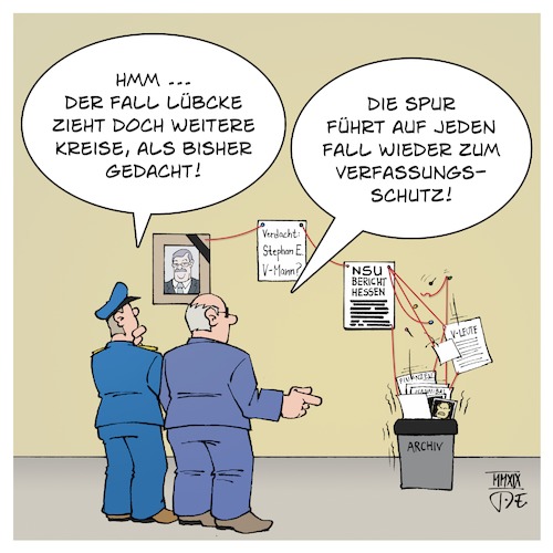 Cartoon: Fall Lübcke (medium) by Timo Essner tagged lübcke,verfassungsschutz,rechtes,netzwerk,polizei,combat18,nsu,npd,afd,pegida,cdu,rechtsruck,rechter,terror,rechtsextremismus,kriminalität,mord,cartoon,timo,essner,lübcke,verfassungsschutz,rechtes,netzwerk,polizei,combat18,nsu,npd,afd,pegida,cdu,rechtsruck,rechter,terror,rechtsextremismus,kriminalität,mord,cartoon,timo,essner