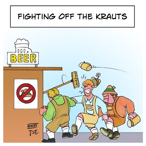 Cartoon: Fighting off the Krauts (medium) by Timo Essner tagged krauts,german,lederhosen,beer,fighting,off,the,play,on,words,cartoon,caricature,germans,krauts,german,lederhosen,beer,fighting,off,the,play,on,words,cartoon,caricature,germans