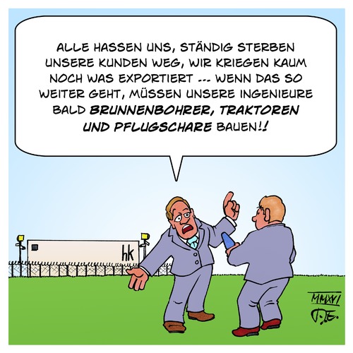 Cartoon: Heckler Koch zu Pflugscharen (medium) by Timo Essner tagged heckler,koch,oberndorf,waffenproduktion,waffenexport,zivilgesellschaft,diktaturen,demokratie,technik,entwicklung,zukunftstechnologie,cartoon,timo,essner,heckler,koch,oberndorf,waffenproduktion,waffenexport,zivilgesellschaft,diktaturen,demokratie,technik,entwicklung,zukunftstechnologie,cartoon,timo,essner