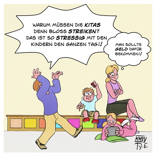 Cartoon: KiTa-Streik in Deutschland (medium) by Timo Essner tagged kita,kindertagesstätten,streik,kindergarten,kindergärten,deutschland,karikatur,lohn,löhne,gehalt,gehälter,soziale,berufe,krankenschwestern,kindergärtner,pädagogen,kitas,arbeitsmarkt,lohngerechtigkeit,stress,kinder,belastung,arbeit,angemessene,kita,kindertagesstätten,streik,kindergarten,kindergärten,deutschland,karikatur,lohn,löhne,gehalt,gehälter,soziale,berufe,krankenschwestern,kindergärtner,pädagogen,kitas,arbeitsmarkt,lohngerechtigkeit,stress,kinder,belastung,arbeit,angemessene