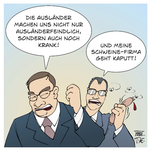 Cartoon: Laschet und Tönnies (medium) by Timo Essner tagged armin,laschet,nrw,cdu,clemens,tönnies,schlachterei,fleischindustrie,schlachtbetrieb,rumänen,bulgaren,corona,covid19,reproduktionszahl,quarantäne,böklunder,redlefsen,tillmanns,könecke,plumrose,gutfried,werkverträge,moderne,sklaverei,cartoon,timo,essner,armin,laschet,nrw,cdu,clemens,tönnies,schlachterei,fleischindustrie,schlachtbetrieb,rumänen,bulgaren,corona,covid19,reproduktionszahl,quarantäne,böklunder,redlefsen,tillmanns,könecke,plumrose,gutfried,werkverträge,moderne,sklaverei,cartoon,timo,essner