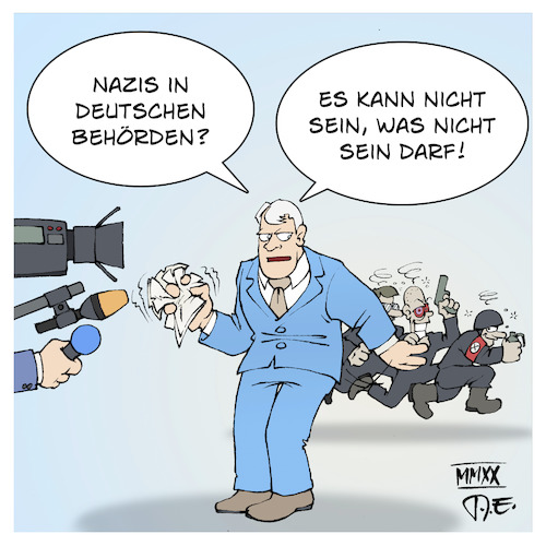 Cartoon: Nazis in Behörden (medium) by Timo Essner tagged horst,seehofer,innenminister,innenministerium,bundeswehr,ksk,rechte,netzwerke,rechter,terror,nazis,behörden,polizei,racial,profiling,rechtsextremismus,nsu,halle,hanau,lübcke,cartoon,timo,essner,horst,seehofer,innenminister,innenministerium,bundeswehr,ksk,rechte,netzwerke,rechter,terror,nazis,behörden,polizei,racial,profiling,rechtsextremismus,nsu,halle,hanau,lübcke,cartoon,timo,essner