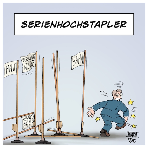 Cartoon: Serienhochstapler (medium) by Timo Essner tagged andreas,scheuer,verkehrsminister,verkehrsministerium,verkehr,verkehrswende,autobahn,maut,autobahnmaut,korruption,rechtsverstoß,berateraffäre,beraterverträge,dieselaffäre,abgasaffäre,dieselgate,abgasskandal,vw,audi,bundesverkehrsministerium,bundesverkehrsminister,bahn,infrastruktur,autobahnen,brücken,güterverkehr,öpnv,öffentlicher,nahverkehr,cartoon,timo,essner,andreas,scheuer,verkehrsminister,verkehrsministerium,verkehr,verkehrswende,autobahn,maut,autobahnmaut,korruption,rechtsverstoß,berateraffäre,beraterverträge,dieselaffäre,abgasaffäre,dieselgate,abgasskandal,vw,audi,bundesverkehrsministerium,bundesverkehrsminister,bahn,infrastruktur,autobahnen,brücken,güterverkehr,öpnv,öffentlicher,nahverkehr,cartoon,timo,essner