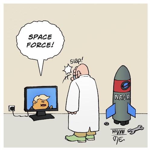 Cartoon: Space Force (medium) by Timo Essner tagged donald,trump,nasa,space,force,warts,lord,mueller,investigation,ablenkung,science,scientist,wissenschaft,wissenschaftler,fake,news,bullshit,cartoon,timo,essner,donald,trump,nasa,space,force,warts,lord,mueller,investigation,ablenkung,science,scientist,wissenschaft,wissenschaftler,fake,news,bullshit,cartoon,timo,essner