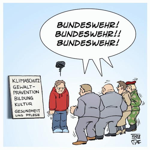 Cartoon: Zwei-Prozent-Ziel (medium) by Timo Essner tagged bundeswehr,nato,prozent,ziel,rüstung,krieg,umwelt,bildung,klimaschutz,gesundheit,pflege,gewaltprävention,zivilgesellschaft,kultur,cartoon,timo,essner,bundeswehr,nato,prozent,ziel,rüstung,krieg,umwelt,bildung,klimaschutz,gesundheit,pflege,gewaltprävention,zivilgesellschaft,kultur,cartoon,timo,essner