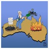 Cartoon: Siemens fuels fires (small) by Timo Essner tagged australien waldbrände klimakatastrophe umweltkatastrophe siemens adani kohlemine kohle kohlekraft kohleausstieg klimaziele co2 emissionen energiewende verkehrswende siemensfuelsfires australia burning coal mining energy fires cartoon timo essner