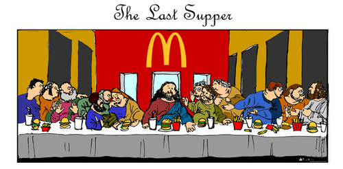 Cartoon: The Last Supper (medium) by Carma tagged last,supper,easter,jesus,mcdonalds,meal