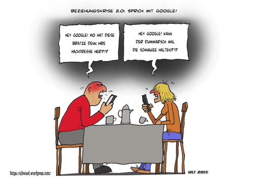 Cartoon: Sprich mit Google (medium) by Uliwood tagged smartphone,internet,google,virtuelles,gespräch,dialog,beziehung,liebe,partnerschaft,krise,stress