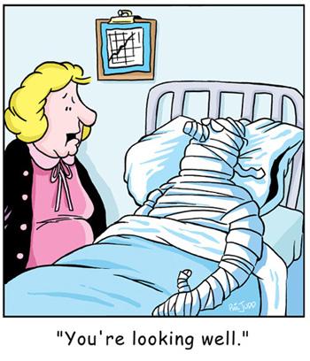 Cartoon: TP0118healthhospital (medium) by comicexpress tagged hospital,sickness,visitor,healthy,bandages,wife,husband