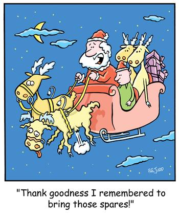Cartoon: TP0197christmassantasleigh (medium) by comicexpress tagged santa,claus,christmas,sleight,reindeer,flat,tire,spare