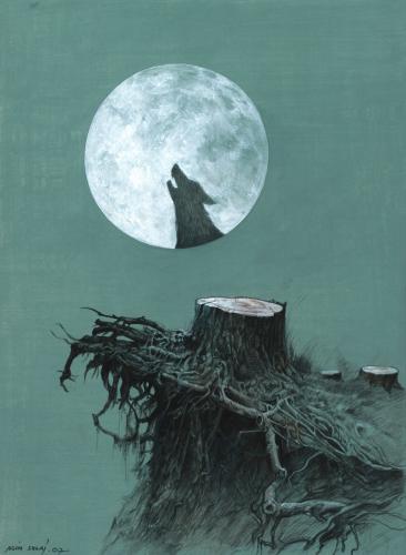 Cartoon: Wolf (medium) by Agim Sulaj tagged wolf,mond,moon,night