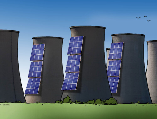 Cartoon: atomsolar (medium) by Lubomir Kotrha tagged solar,power,plants,solar,power,plants