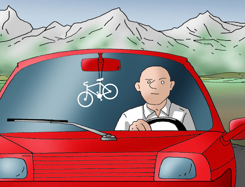 Cartoon: autocyclo (medium) by Lubomir Kotrha tagged roads,highway,cars,cyclists,bicycles,vacation,time,roads,highway,cars,cyclists,bicycles,vacation,time