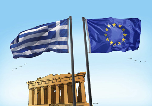 Cartoon: eugreflag (medium) by Lubomir Kotrha tagged greece,eu,europe,ecb,syriza,money