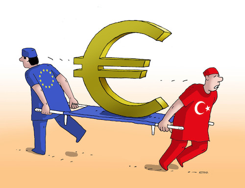 Cartoon: euroturek (medium) by Lubomir Kotrha tagged turkish,lira,the,fall,turkey,usa,dollar,euro