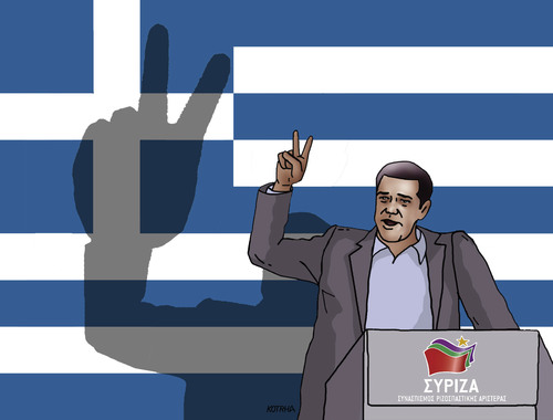 Cartoon: greevictory (medium) by Lubomir Kotrha tagged greece,tsipras,syriza,election,eu,euro
