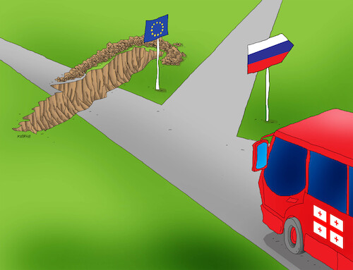 Cartoon: gruzbus (medium) by Lubomir Kotrha tagged georgia,elections,democracy,european,union,russia,georgia,elections,democracy,european,union,russia