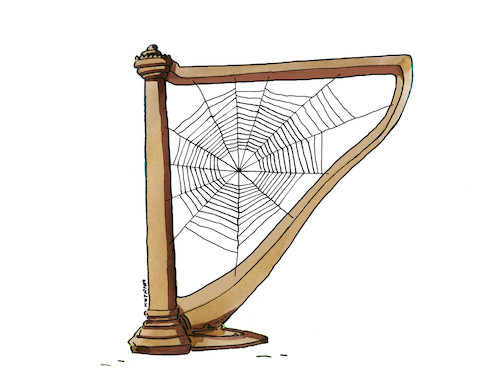 Cartoon: harfpavuk (medium) by Lubomir Kotrha tagged music,musical,instruments,harp,music,musical,instruments,harp
