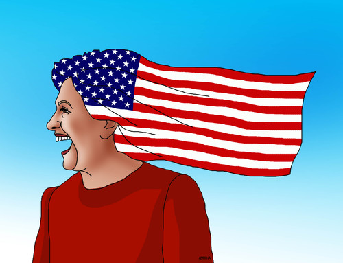 Cartoon: hillaryhairflag (medium) by Lubomir Kotrha tagged hillary,clinton,donald,trump,usa,elections